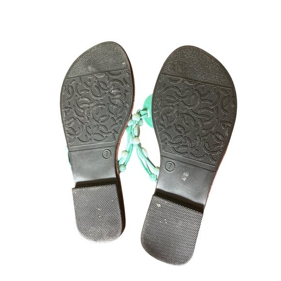 Just Be Womens Teal Beaded Flip Flops Sandals Size 7 With Croc-Embossed Soles - Picture 3 of 3